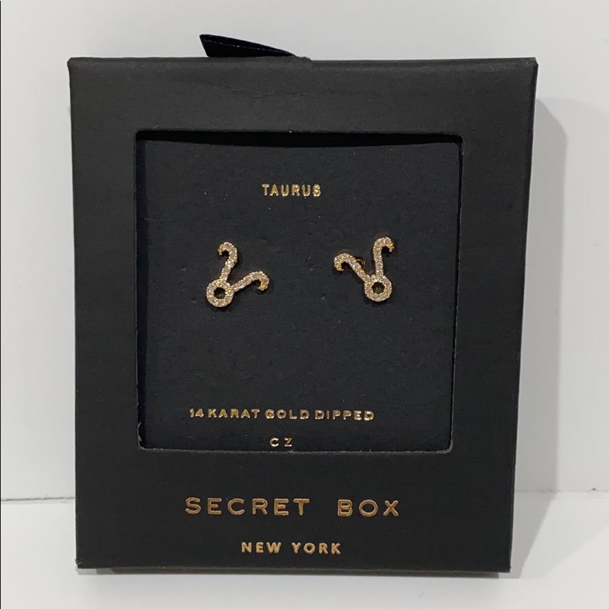 Taurus Zodiac Stud Earrings 14k Gold Dipped